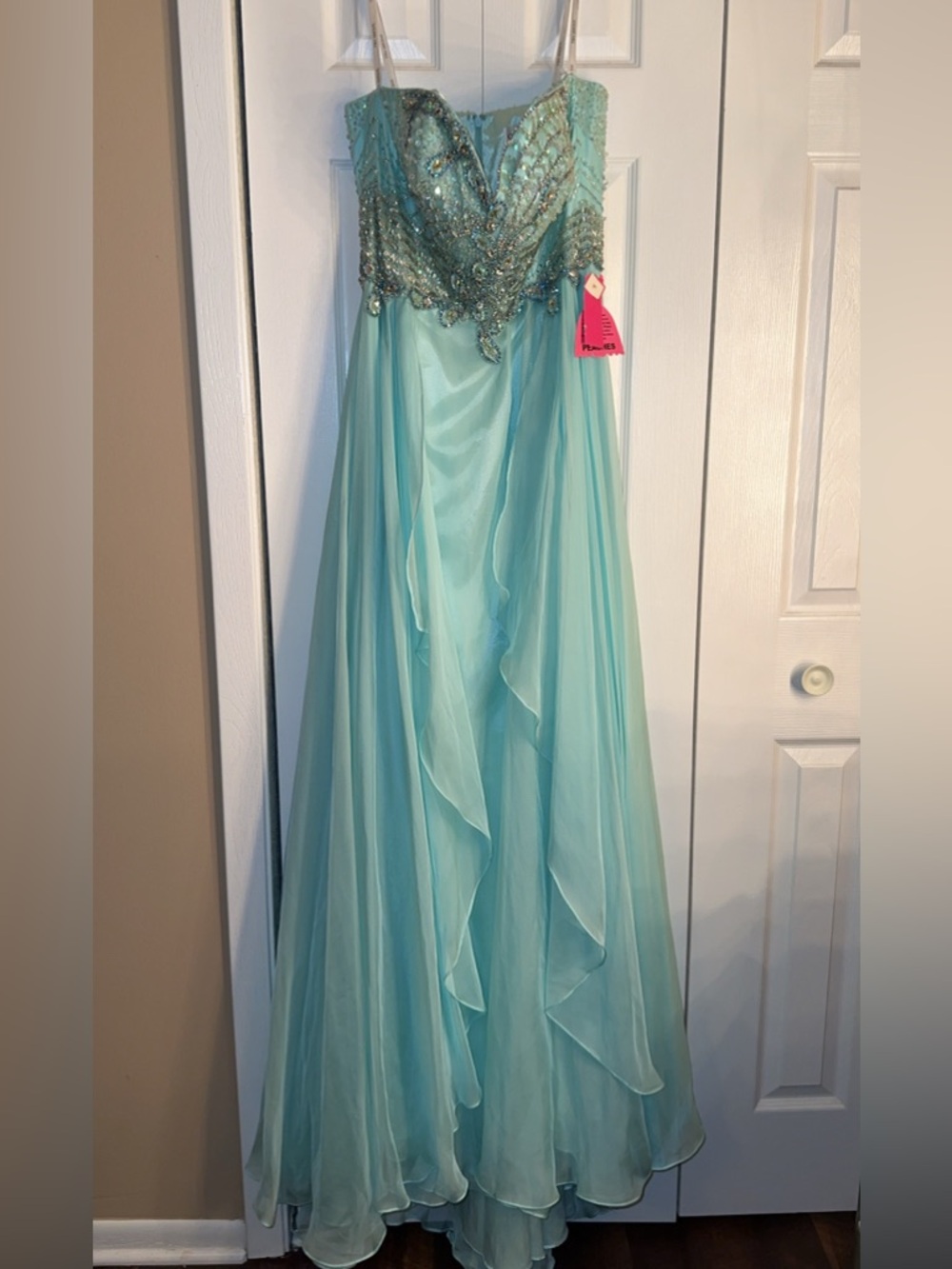 Sherri Hill Mint Green Beaded Strapless Evening Gown